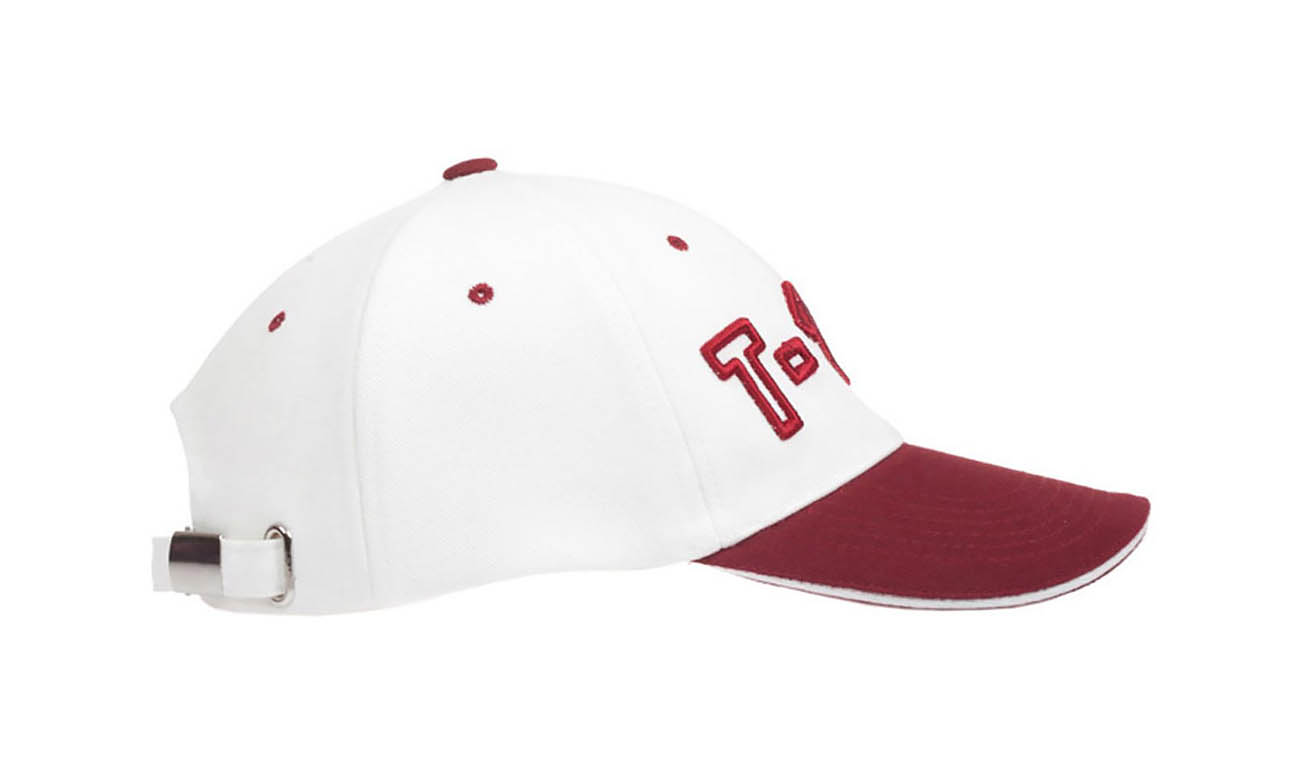 Casquettes T-150 Weiss-Bordeaux Seitlich Links