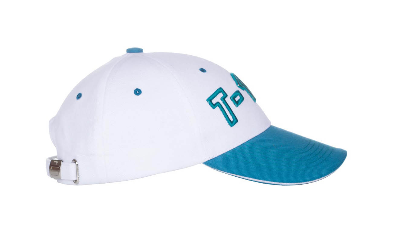 Casquettes T-150 Weiss-Petrol Seitlich Links