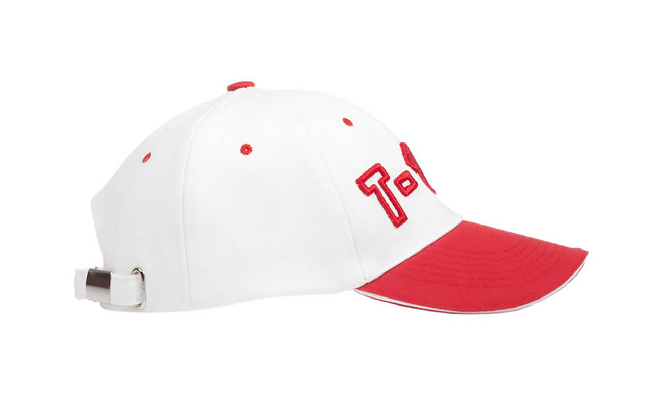 Casquettes T-150 Weiss-Rot Seitlich Links