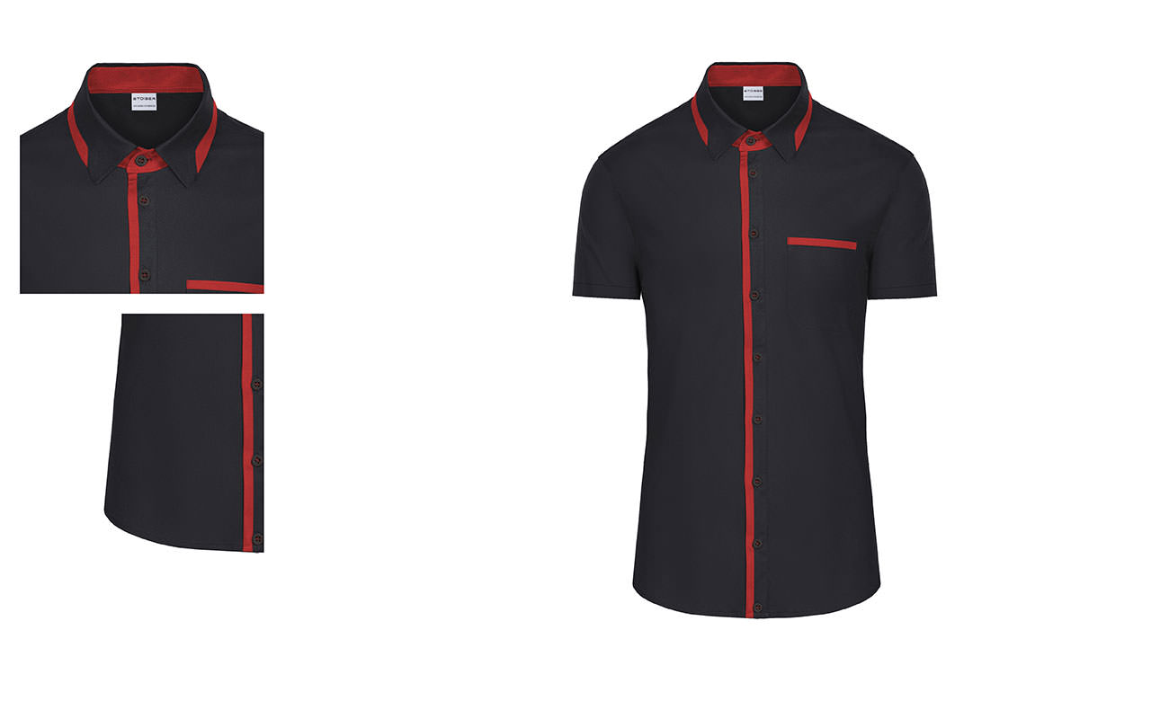 Chemises bicolores manches courtes ST-526 Noir-Rouge Femme