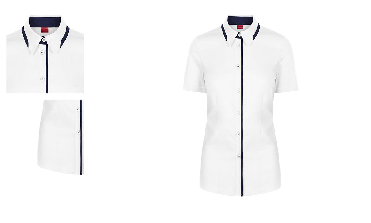 Chemises bicolores manches courtes ST-526 Blanc-Bleu marine Homme
