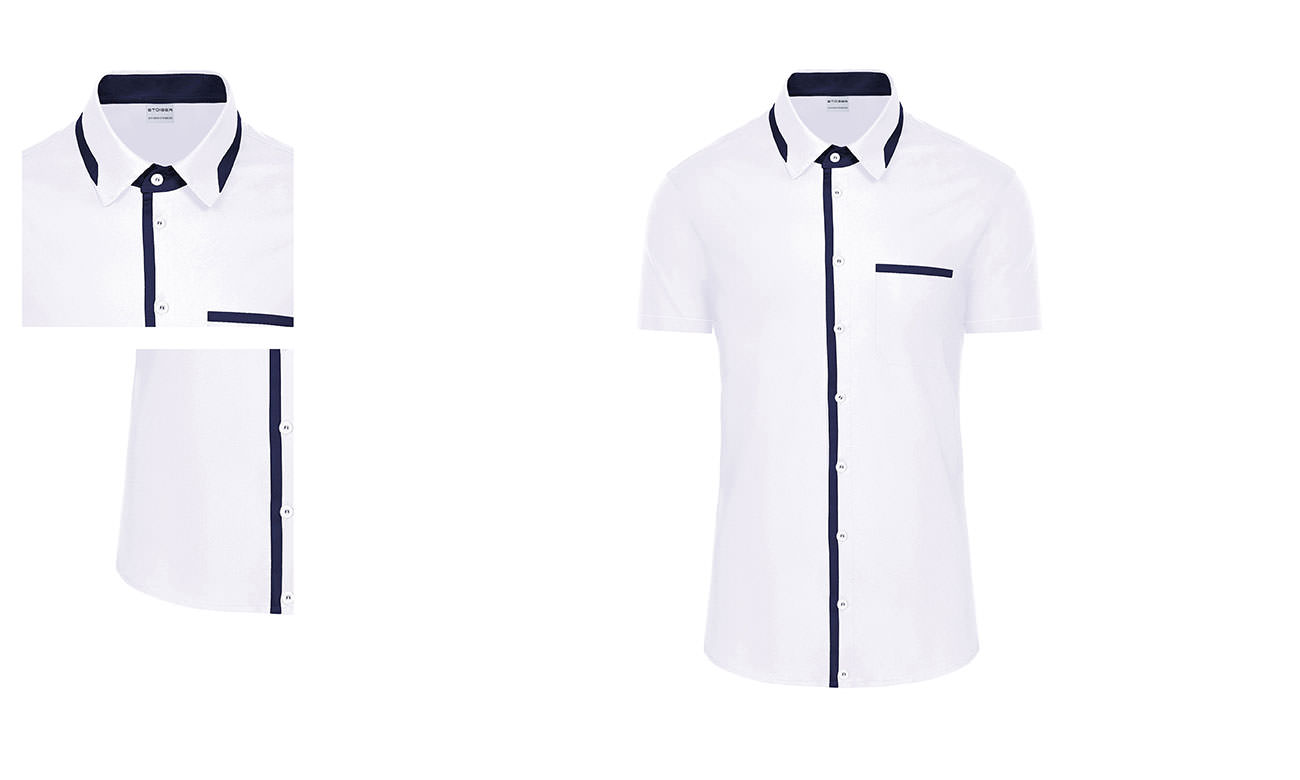 Chemises bicolores manches courtes ST-526 Blanc-Bleu marine Femme