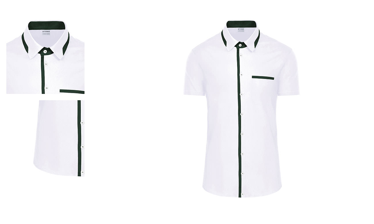 Chemises bicolores manches courtes ST-526 Blanc-Vert fonce Femme