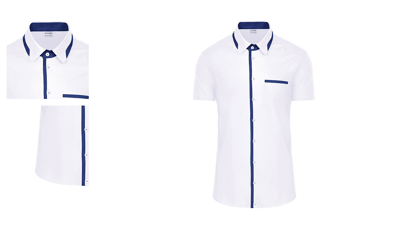 Chemises bicolores manches courtes ST-526 Blanc-Bleu roi Femme