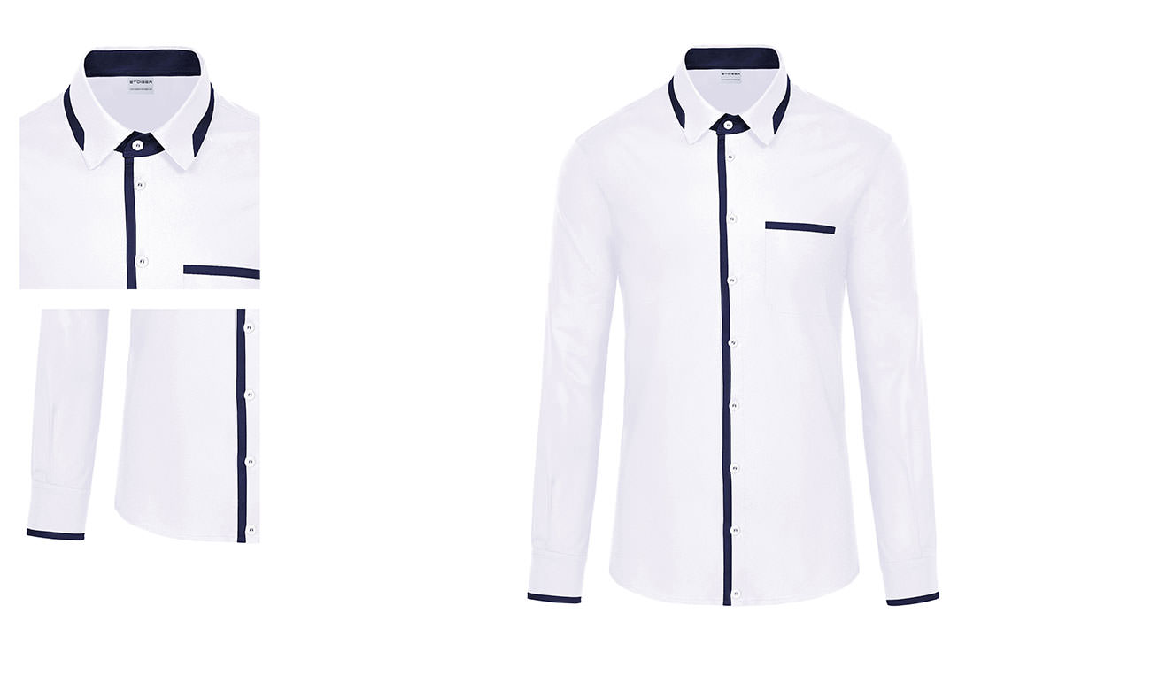 Chemises bicolores manches longues ST-525 Blanc-Bleu marine Femme