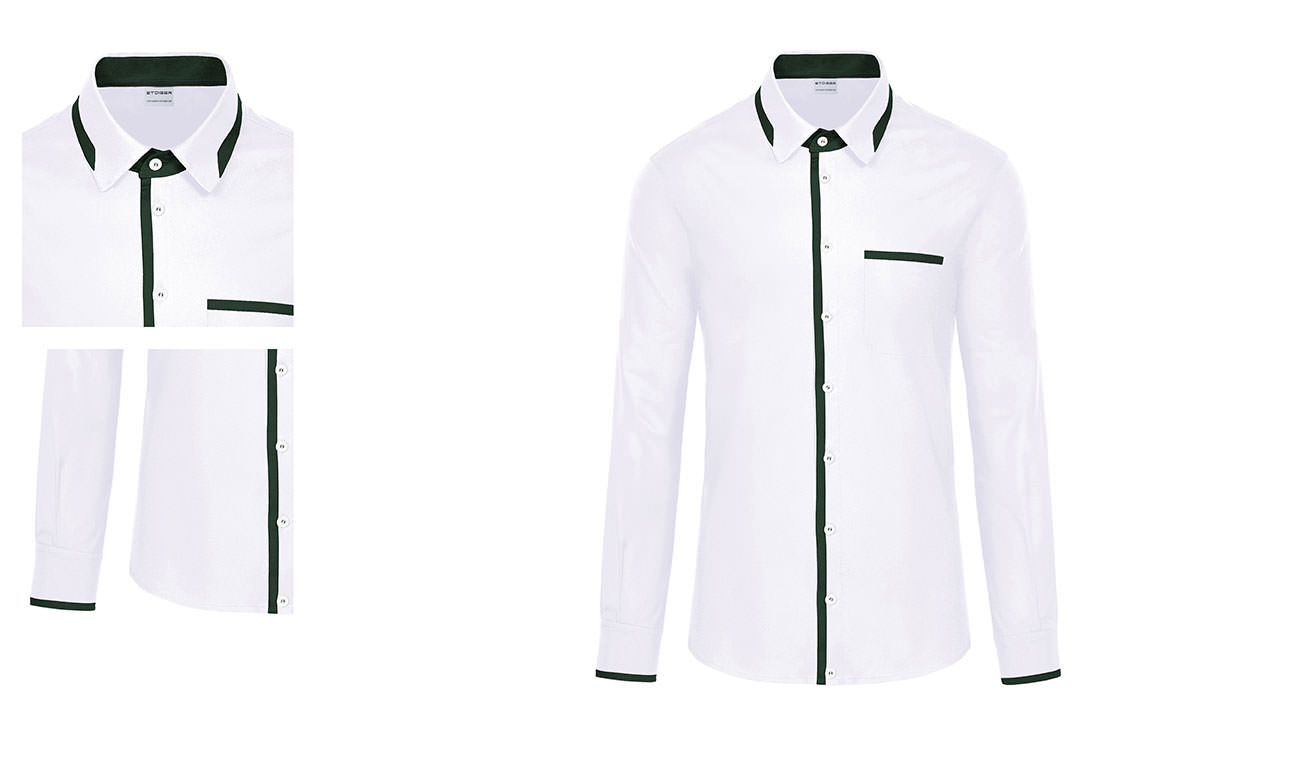 Chemises bicolores manches longues ST-525 Blanc-Vert fonce Femme