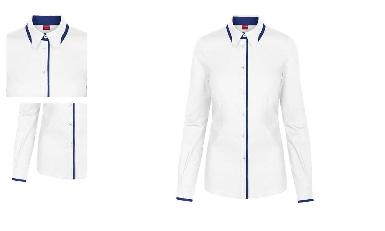 Chemises bicolores manches longues ST-525 Blanc-Bleu roi Homme