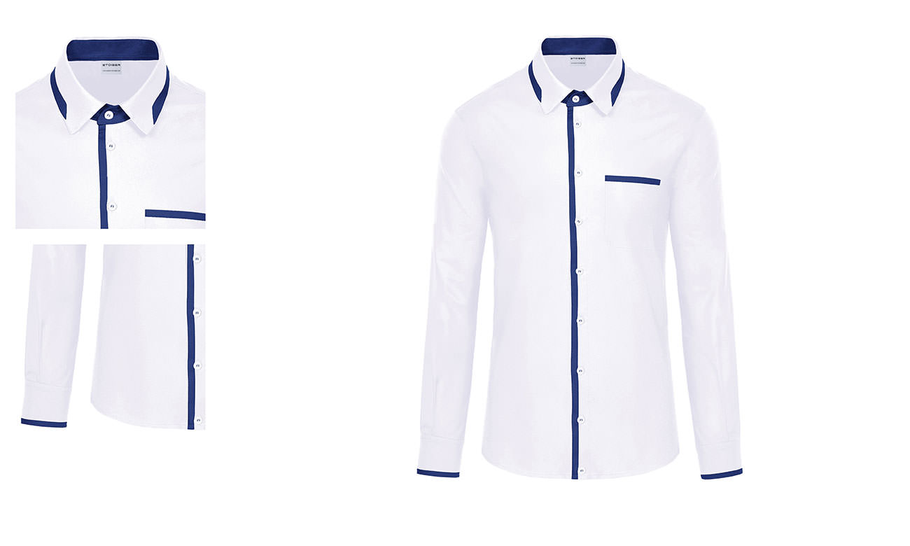 Chemises bicolores manches longues ST-525 Blanc-Bleu roi Femme