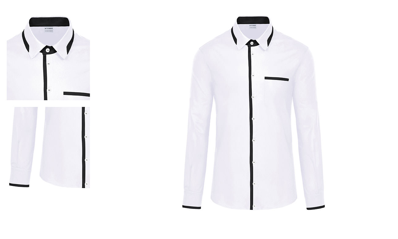 Chemises bicolores manches longues ST-525 Blanc-Noir Femme