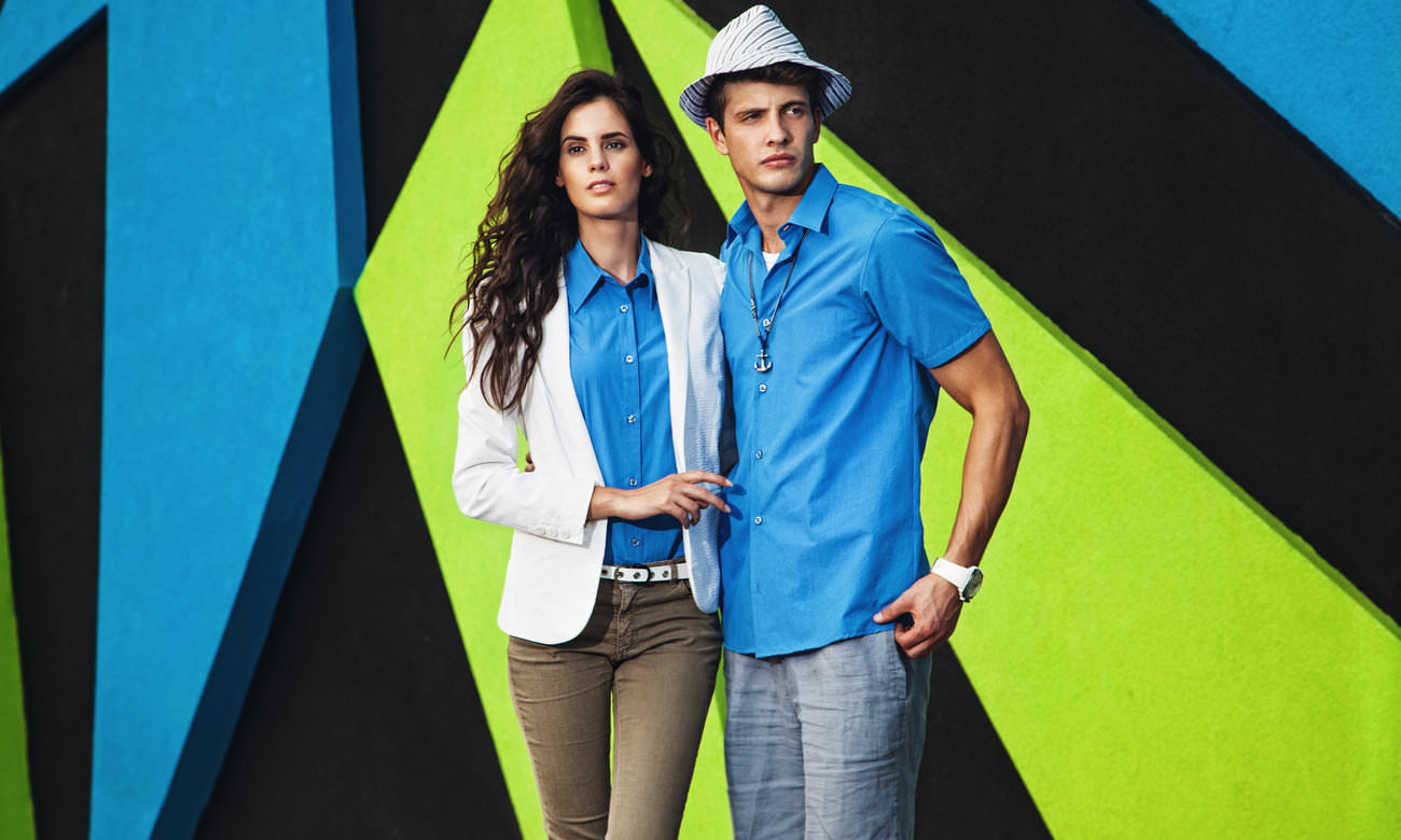 Chemises homme et femme manches courtes ST-501 Azurblau Fashion