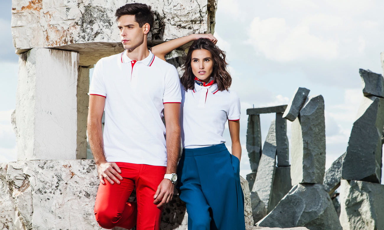 Polos ST-212 Weiss-Rot Fashion