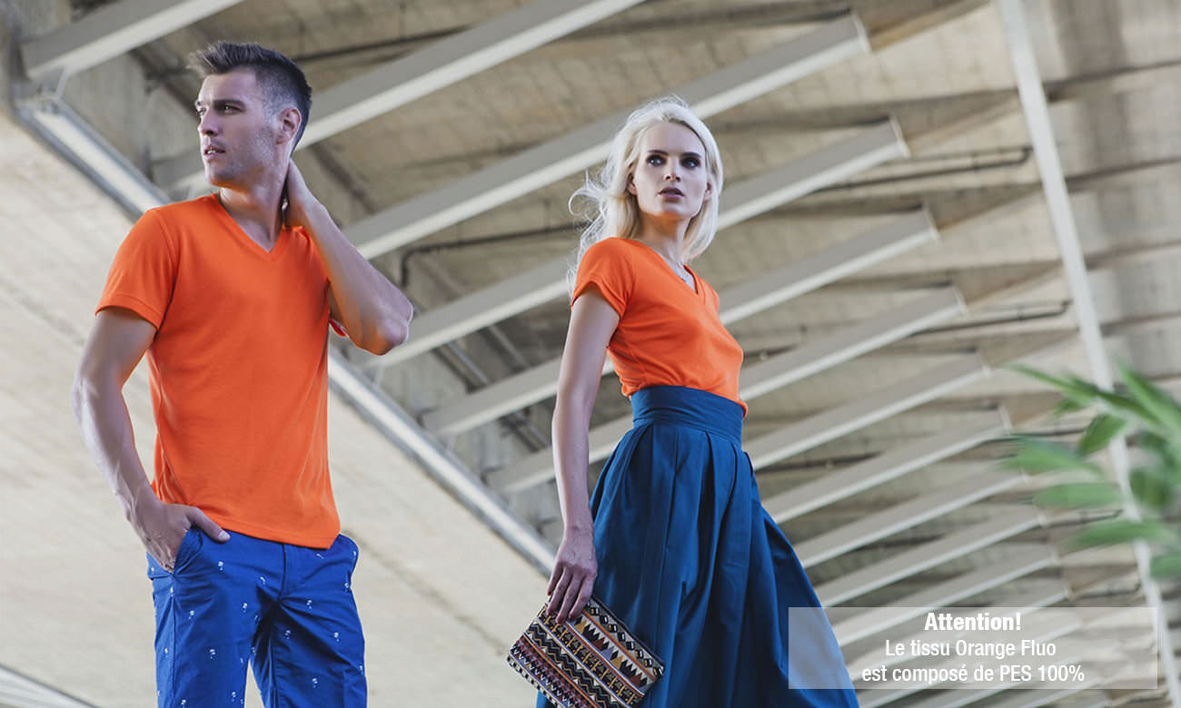 T-shirts col v manches courtes ST-105 Neon Orange Fashion