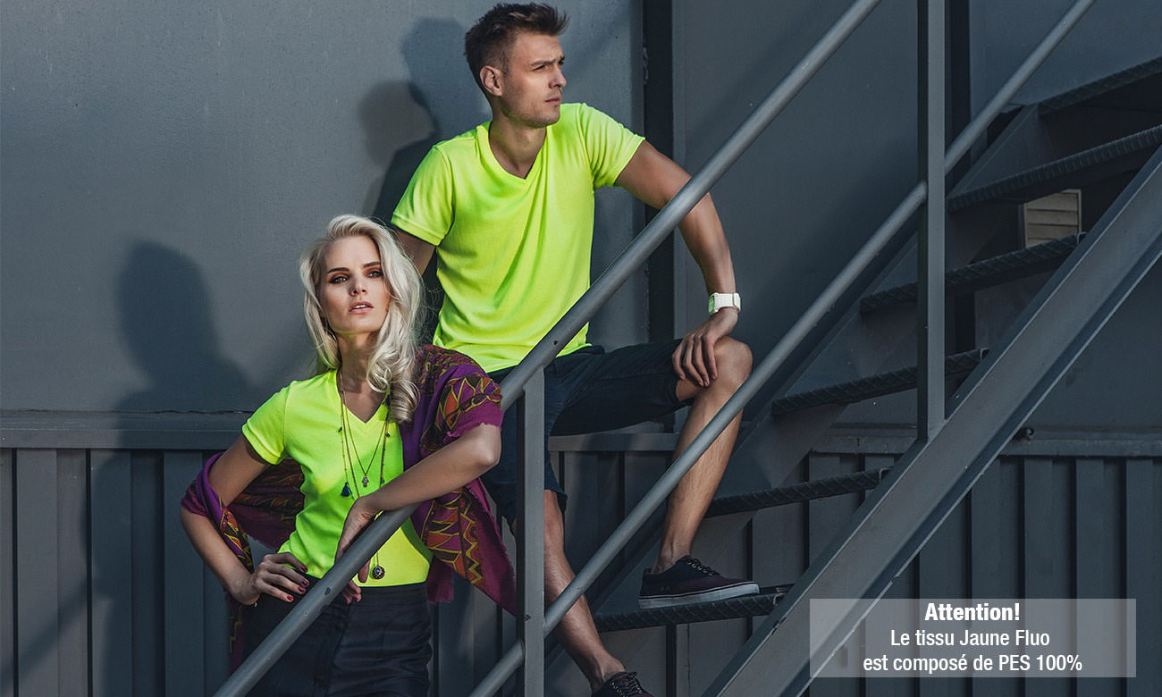 T-shirts col v manches courtes ST-105 Neongelb Fashion