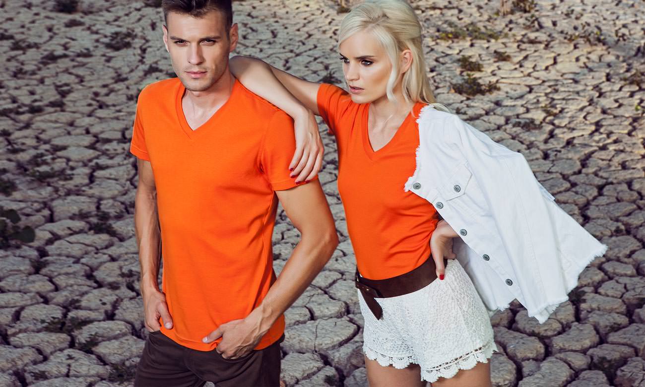 T-shirts col v manches courtes ST-105 Orange Fashion