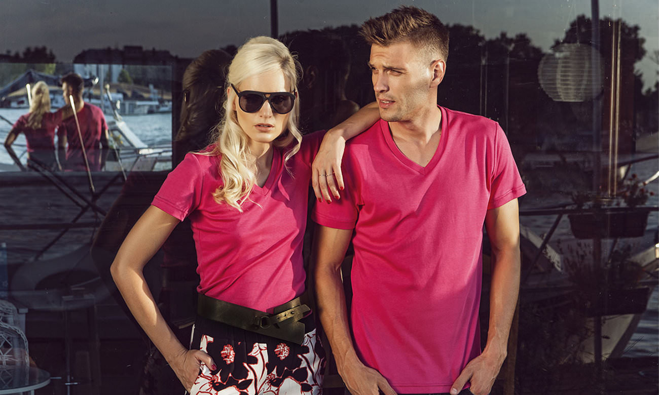 T-shirts col v manches courtes ST-105 Pink Fashion
