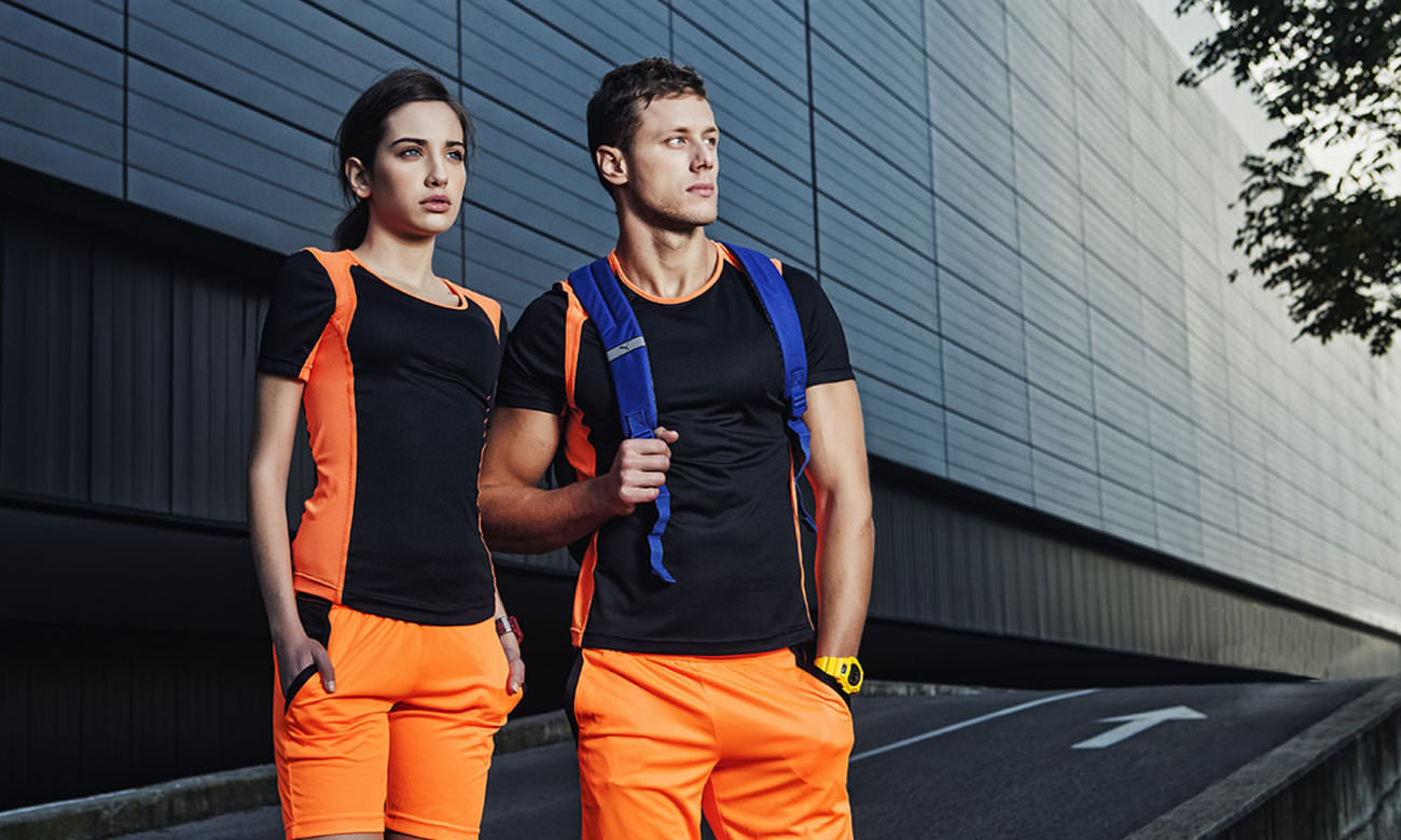 T-shirts de sport ST-140 Schwarz-Neon Orange Fashion