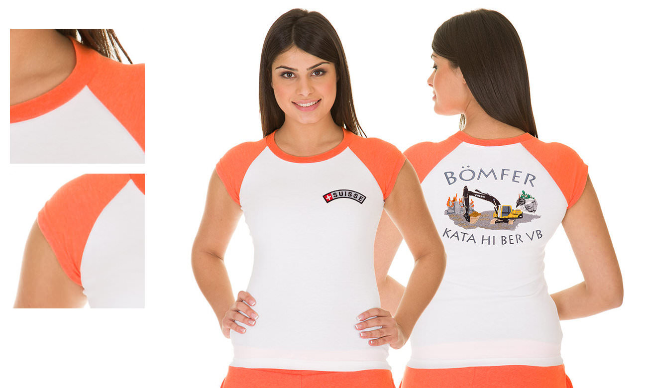T-shirts raglan ST-110 Weiss-Neon Orange Damen