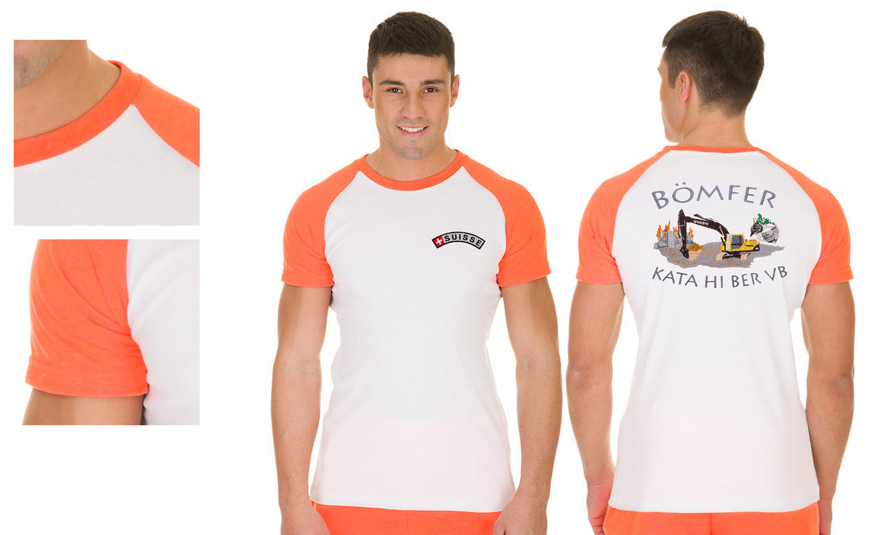 T-shirts raglan ST-110 Weiss-Neon Orange Herren