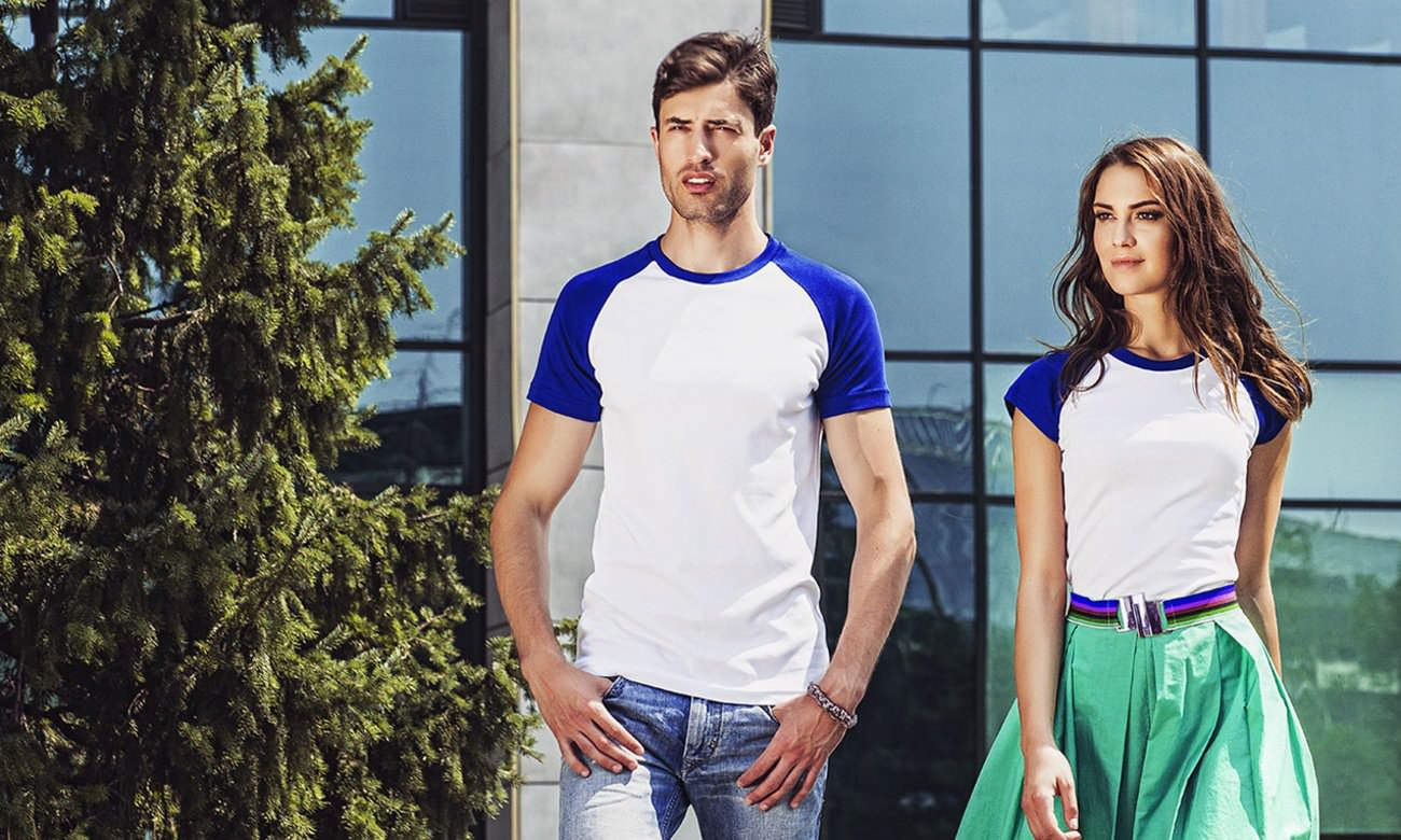 T-shirts raglan ST-110 Weiss-Royalblau Fashion