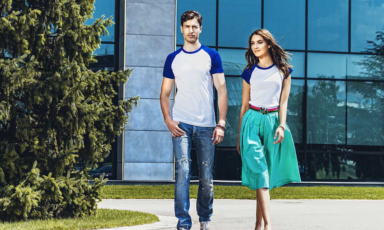 T-shirts raglan ST-110 Weiss-Royalblau Fashion
